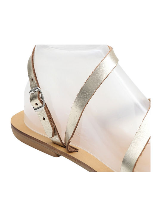 Leder Flache Sandalen für Damen Gladiator in Gold Farbe
