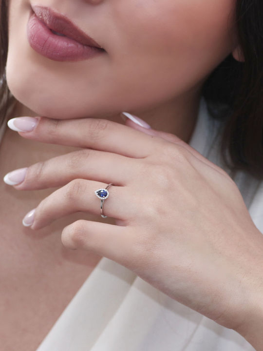 Rosettenring Saphir & Diamanten Weißgold K18 P-70732 Weißgold K18