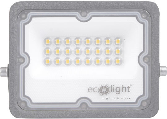 Eco Light Στεγανός Προβολέας LED 20W Ψυχρό Λευκό 6500K με Αισθητήρα Κίνησης IP65