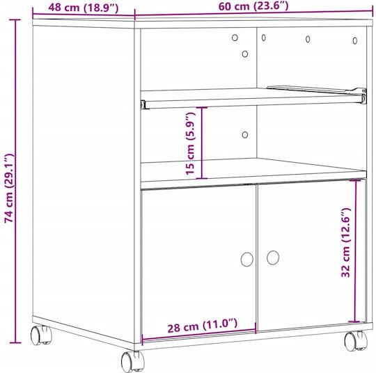 Stand with Casters Printer Stand with Wheels Grey Sonoma 60 x 48 x 74 cm. 840637