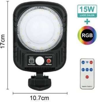 Arrango Wall Mounted Solar Light 15W RGB with Remote Control 17cmx10.7cmcm