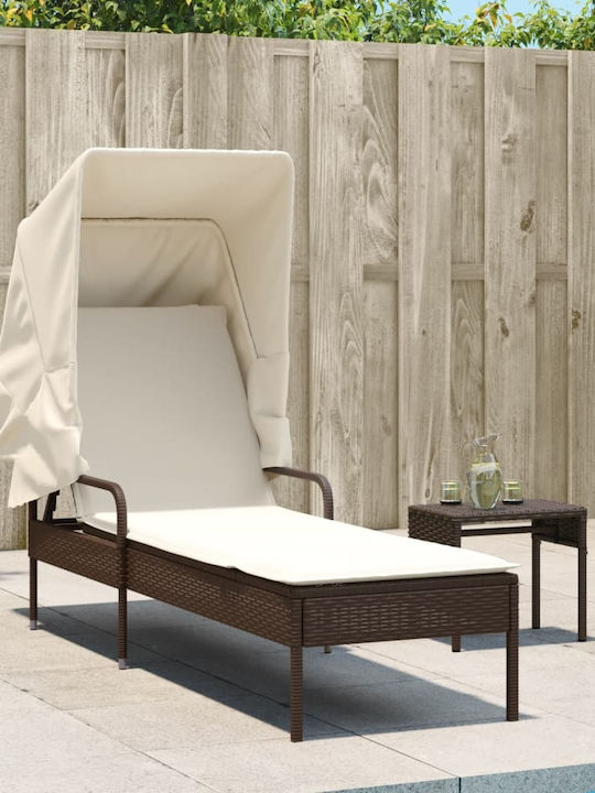 Deckchair Rattan with Cushion & Sunshade 200x55cm.