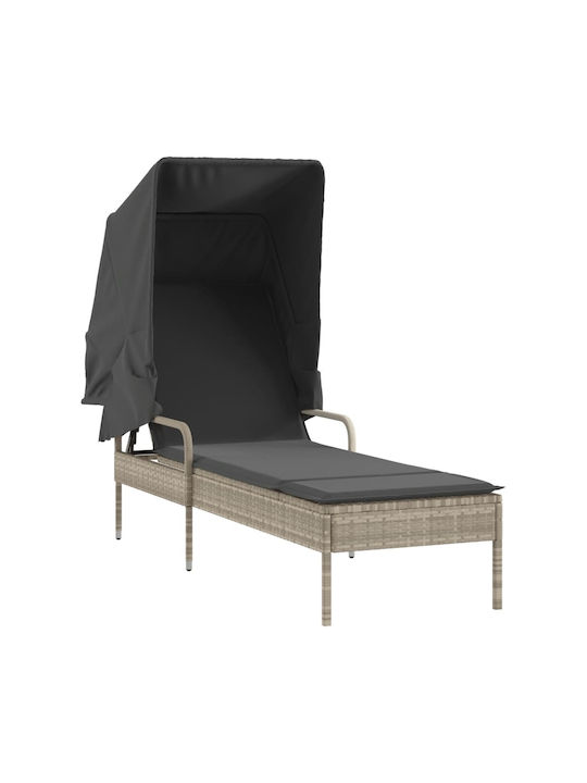 Deckchair Rattan with Cushion & Sunshade Gray with Table 200x55cm.