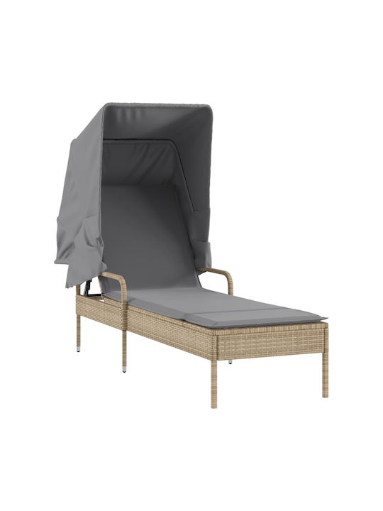 Deckchair Rattan with Cushion & Sunshade Beige with Table 200x55cm.