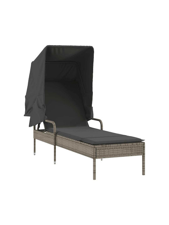 Deckchair Rattan with Cushion & Sunshade Gray with Table 200x55cm.