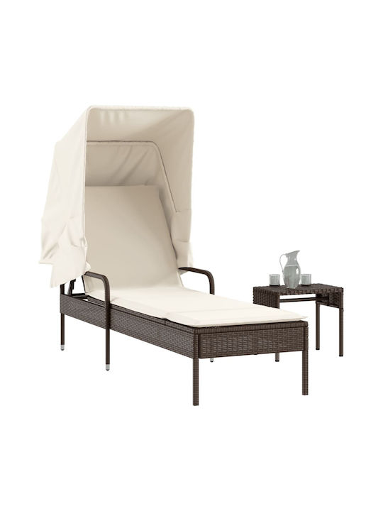 Deckchair Rattan with Cushion & Sunshade Brown with Table 200x55cm.