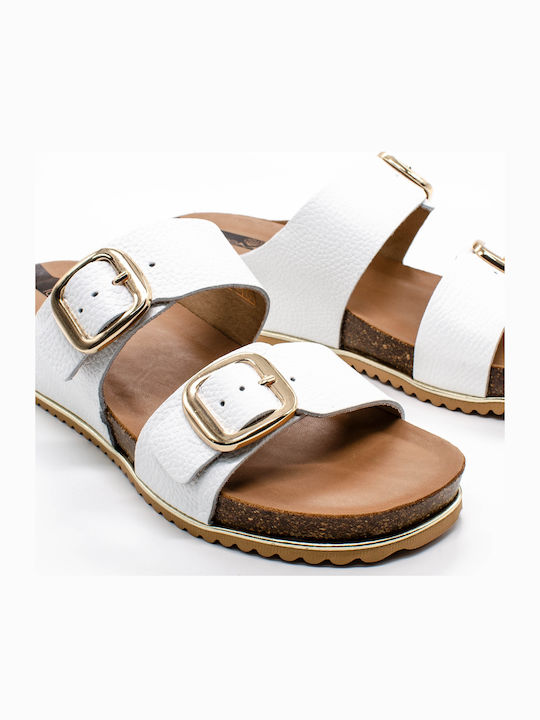 Leder Flache Sandalen für Damen Anatomisch in Weiß Farbe