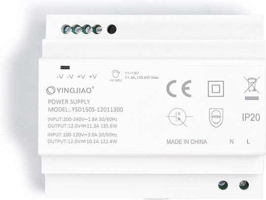 Τροφοδοτικό Ράγας με Έξοδο 12V και Ισχύ 136W 11.3A