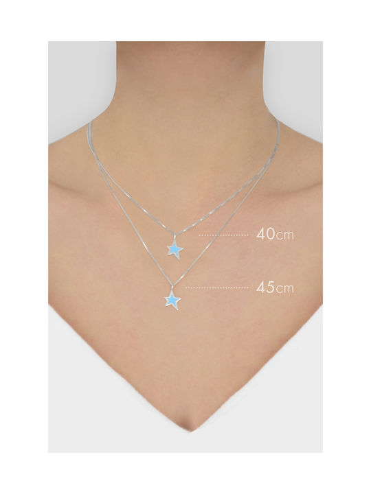 White Gold 14k Star Blue White Chain Pendant 40cm