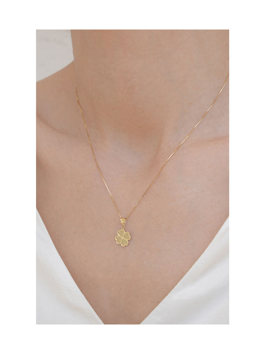 14k Gold Shiny Clover Pendant Yellow Chain Photo 40cm