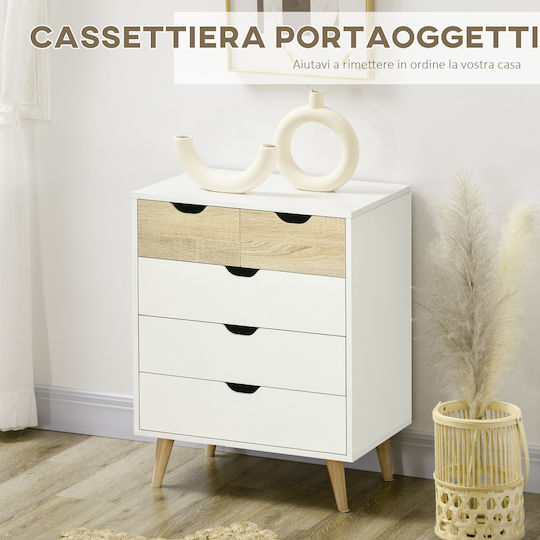 Wooden Chest of Drawers with 5 Drawers White 60x40x77.5cm
