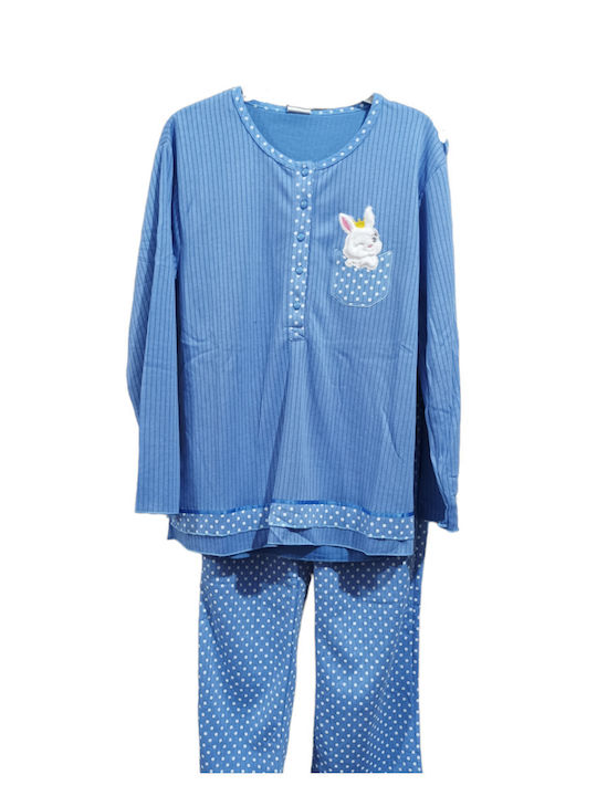 Lydia Creations De iarnă Set Pijamale pentru Femei De bumbac Albastru deschis