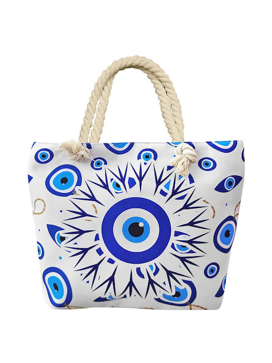 Summertiempo Υφασμάτινη Τσάντα Θαλάσσης με σχέδιο Μάτι Γαλάζια