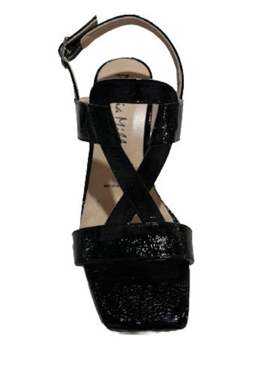 Patricia Miller Leather Women's Sandals Black with High Heel