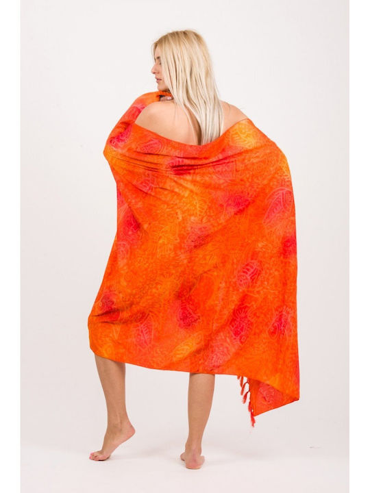 Pareo with Print with Print and Fringes Orange