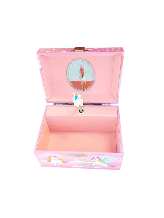 Musical Jewelry Box Pink Unicorn Rectangular Mirror 15x11x8cm