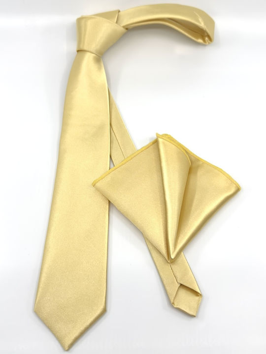 Legend Accessories Σετ Ανδρικής Γραβάτας Μονόχρωμη σε Κίτρινο Χρώμα