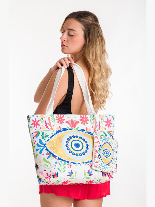 Beach Bag from Canvas with design Eye White