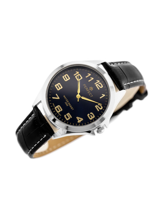 Perfect Watch Battery with Black Leather Strap