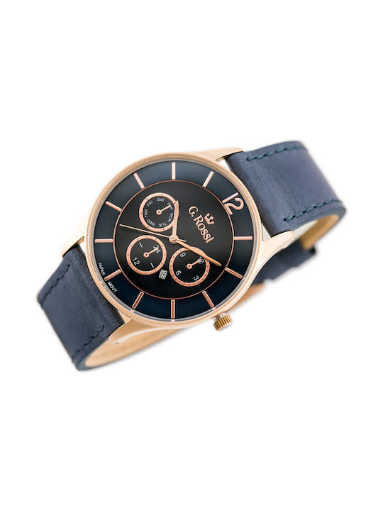 G.Rossi Ανδρικό Ρολόι 42mm Μπαταρίας με Μπλε Δερμάτινο Λουράκι