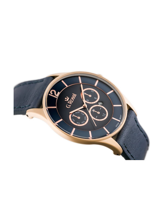 G.Rossi Ανδρικό Ρολόι 42mm Μπαταρίας με Μπλε Δερμάτινο Λουράκι