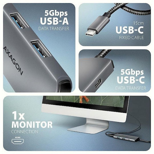 Axagon USB-C Docking Station mit HDMI 4K PD Gray (HMC-5H8K)