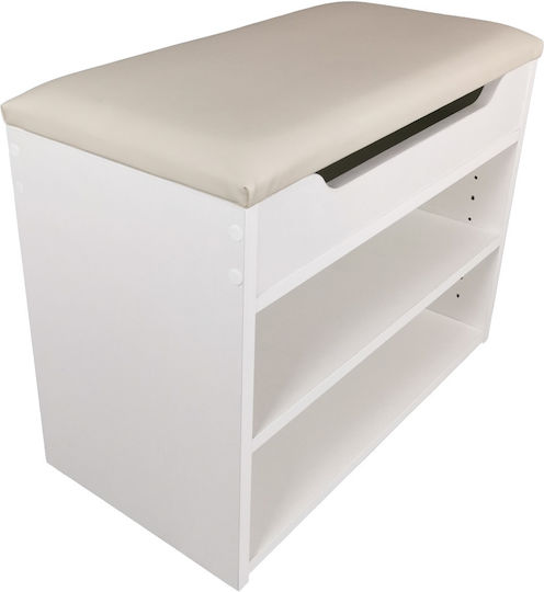 Albia Дървен Шкаф За Обувки с Пейка, Бял, Д60xШ30xВ45cm