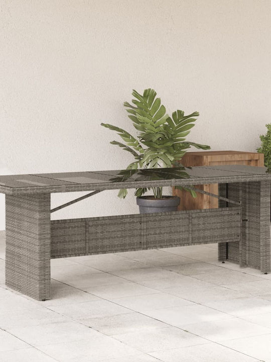 Masa pentru spații exterioare Rattan cu suprafață din sticlă Gri 240x90x75buc