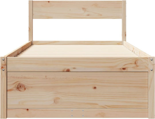 Bed Single Made of Solid Wood Brown with Slats for Mattress 75x190cm