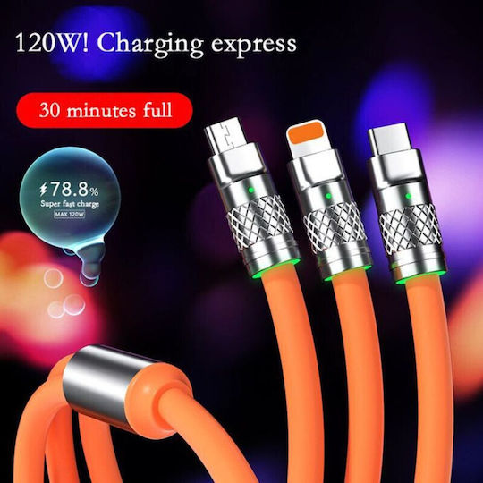 Редовна USB към Lightning / Type-C / micro USB Кабел Червен 2м
