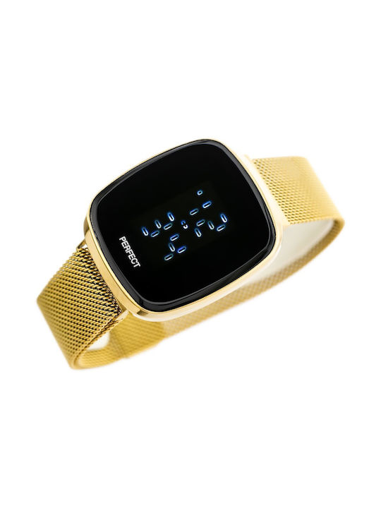 Perfect Digital Watch with Gold Metal Bracelet