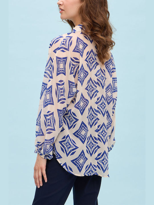 Nadia Chalimou Women's Long Sleeve Shirt Blue