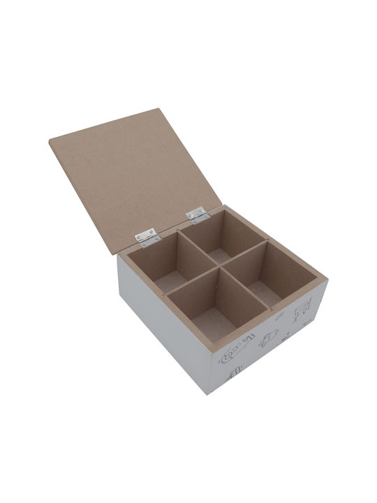 Uncle George Tea Storage Box with Lid Wooden White 15x7x15cm 1 Pieces