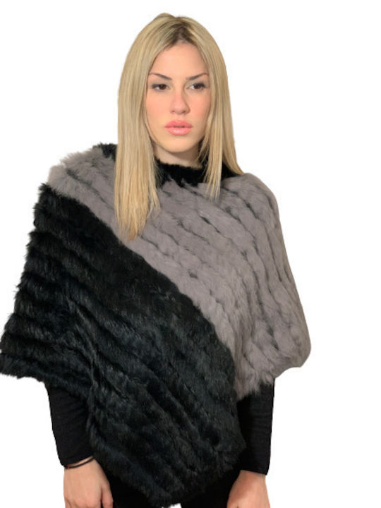 Pelzponcho grau mit schwarz