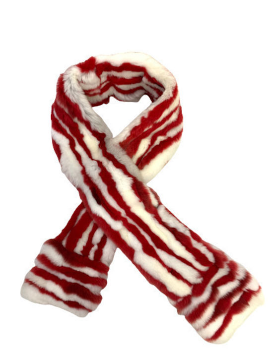 Fur Scarf White with red stripe