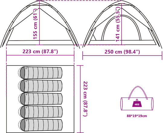 vidaXL Camping Tent Igloo Gray for 5 People