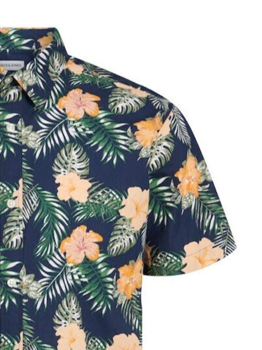 Short-sleeved Cotton Shirt Floral Navy Blazer