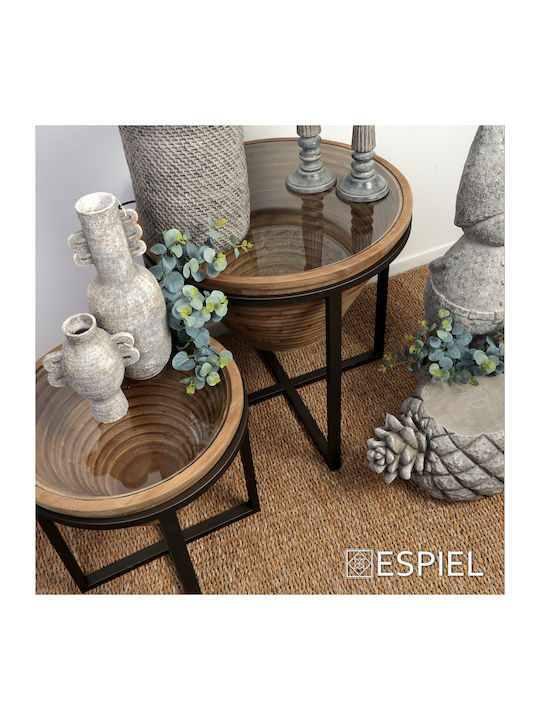 Round Side Table from Solid Wood Beige 65x65x66 cm