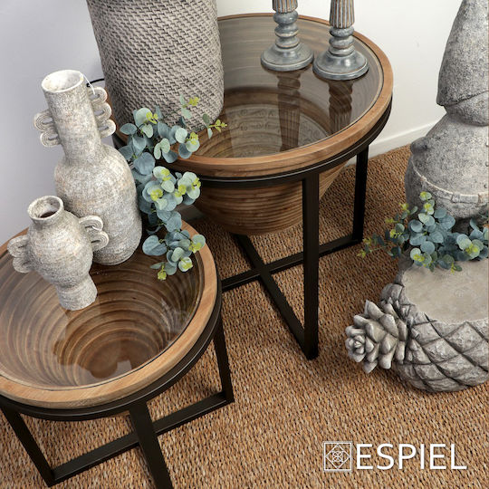 Round Side Table from Solid Wood Beige 65x65x66 cm