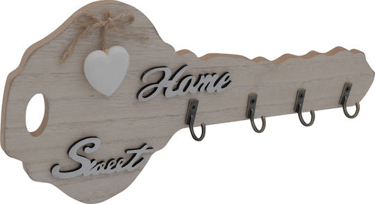 Uncle George Wall Hanger Wooden 3 Hooks Beige 31x3x14cm