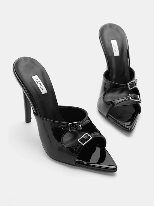 Luigi Heel Mules Black