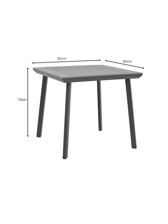 Synergy Outdoor Dinner Table with Wood Surface and Aluminum Frame Natural 80x80x74cm