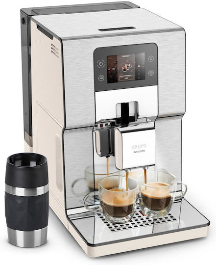 Krups Experience+ Αυτόματη Μηχανή Espresso 1550W Πίεσης 15bar με Μύλο Άλεσης Ασημί EA877A