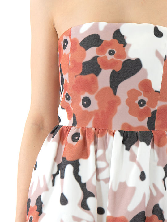 Summer Mini Dress for Wedding - Christening Strapless Floral JB-24044-Satin Multicolour
