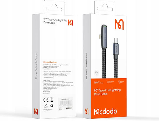 Mcdodo Flat USB-C to Lightning Cable 36W Μαύρο 2m (CA-3351)