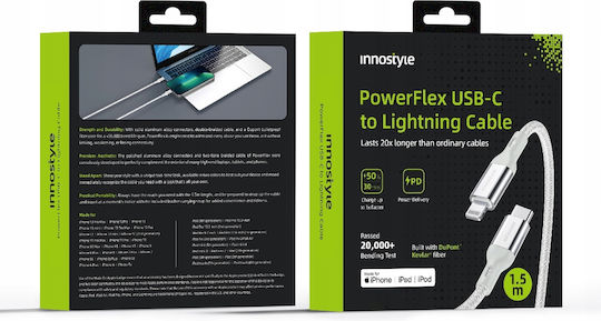 Innostyle USB-C to Lightning Cable Ασημί 2m (ICL150ALSLV)