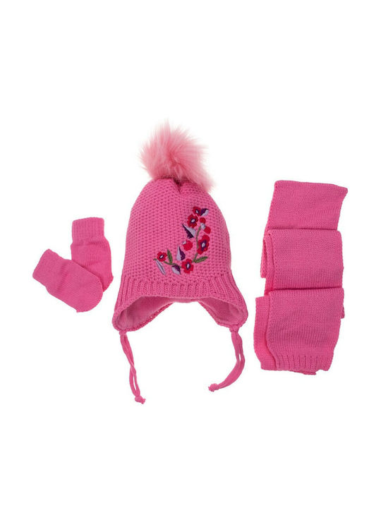 Kids Beanie Set with Scarf & Gloves Knitted Beige