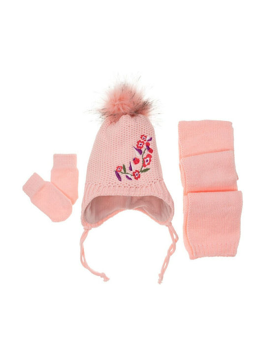 Kids Beanie Set with Scarf & Gloves Knitted Beige
