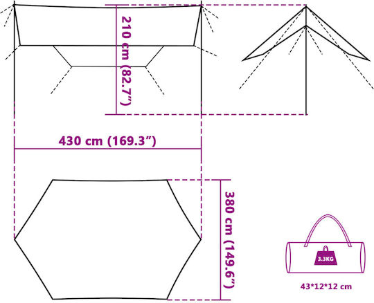 vidaXL Shade Sail Blue With Hoop & with PU Coating 3.8x4.3m 105gr/m²
