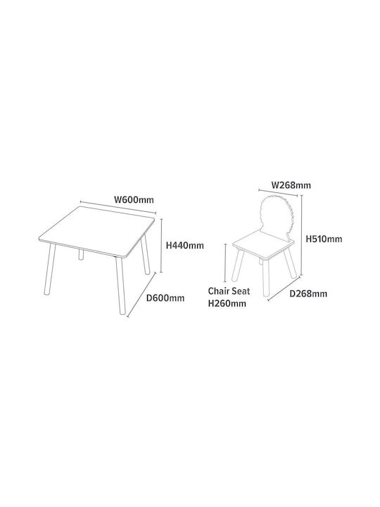 Children's Wooden Table 2 Chairs Set Learning Playing Drawing Feeding Animals
